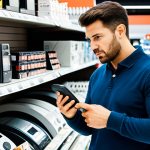 Smart Shopper**

A person, fully clothed in casual wear, is meticulously comparing prices on a smartphone while standing in a bright, modern electronics store. Shelves filled with various appliances and gadgets are visible in the background. The person is holding a shopping list. Focus on the expression of thoughtful consideration. safe for work, appropriate content, family-friendly, professional, perfect anatomy, natural proportions, well-formed hands.

**