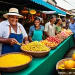 Home 19 행동경제학의 문화적 차이와 마케팅 - A vibrant Brazilian street market scene showcasing diverse consumers from different regions of Brazi...