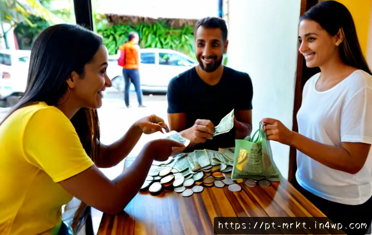Home 17 행동경제학과 사회적 정체성의 연관성 - Photorealistic behavioral economics scene in a bright Brazilian neighborhood café, a diverse group o...