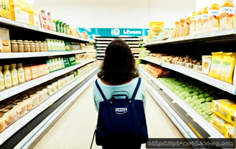Home 17 행동경제학과 마케팅 전략의 진화 - Photorealistic Brazilian supermarket aisle, a middle-aged shopper calmly choosing between two nearly...