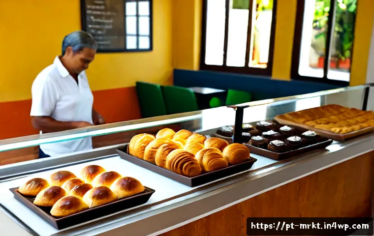 소비자 유입을 위한 행동경제학적 기법 - Photorealistic Brazilian neighborhood café counter, a friendly middle-aged customer choosing between...