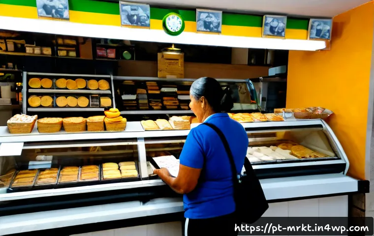 Home 30 행동경제학의 비즈니스 적용 사례 - Photorealistic Brazilian neighborhood bakery checkout scene, a friendly cashier subtly offering two ...